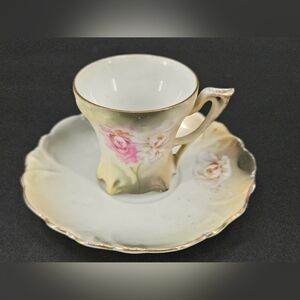 Vintage RS GERMANY Floral DEMITASSE CUP & SAUCER SET Antique